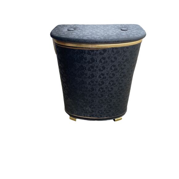 Pearl-Wick Other - vintage MCM Pearl Wick Black Hollywood Regency Laundry Hamper, Hinged Lid 24" hi